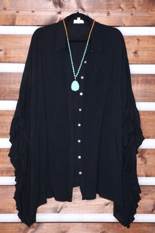 Black Shark Bite Ruffled Cardigan