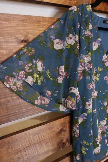 Blue Chiffon Floral Blouse