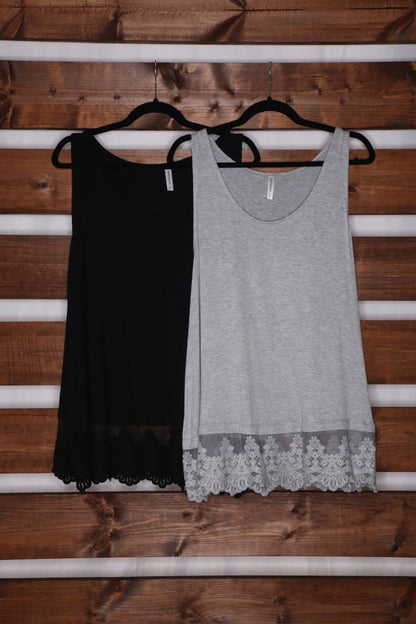 Black Tank Top Shirt Extender with Lace Hem