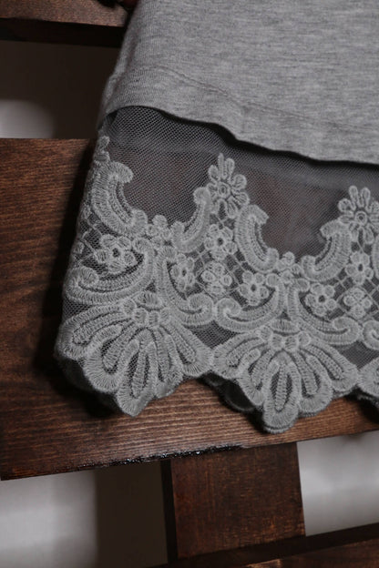 Grey Tank Top Shirt Extender with Lace Hem