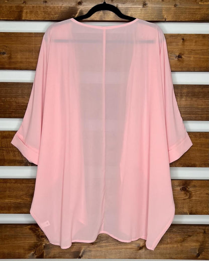 Pink Chiffon Kimono Cardigan