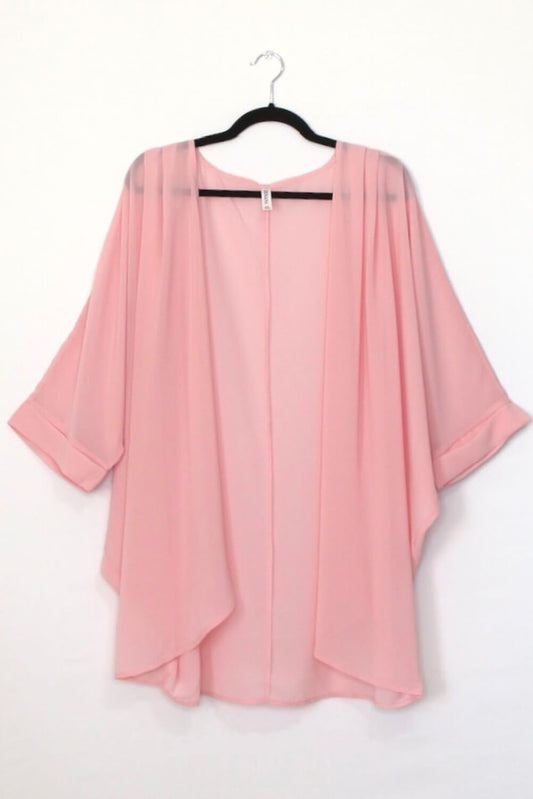 Pink Chiffon Kimono Cardigan